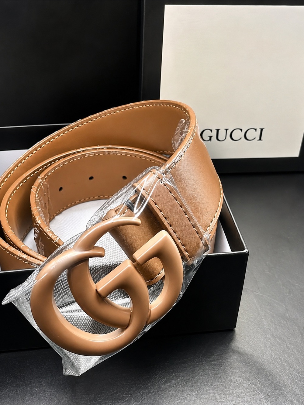 Tan Leather Double G Belt